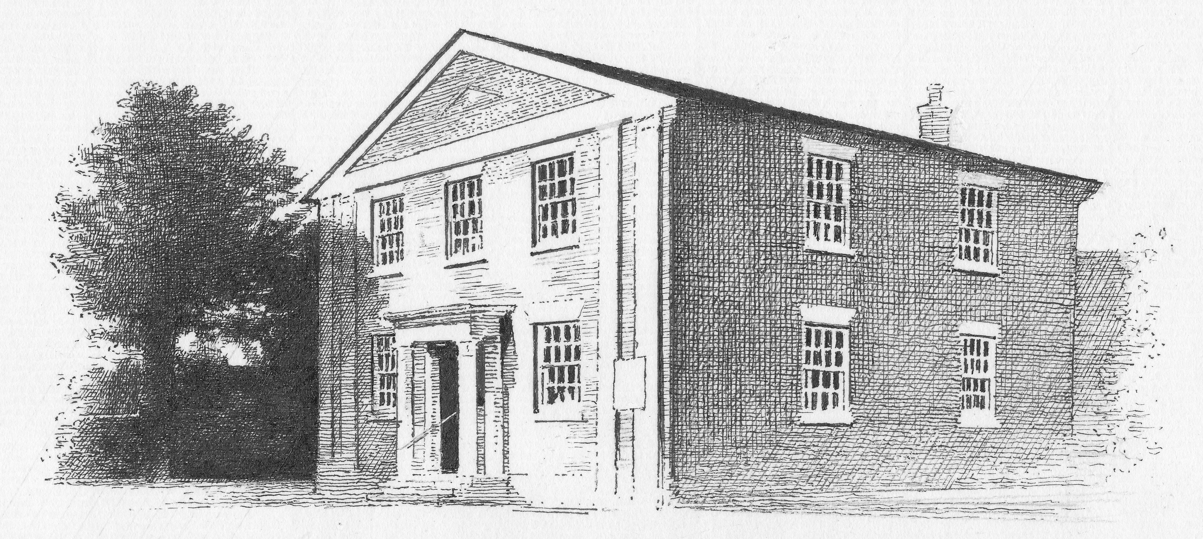 Fine black and white line drawing of Walsham Congregational church