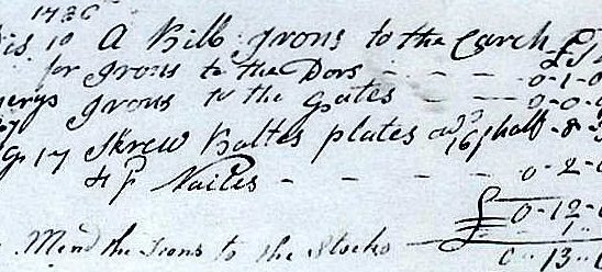 Further evidence - A receipt for mending the irons to the stocks 1s 0d